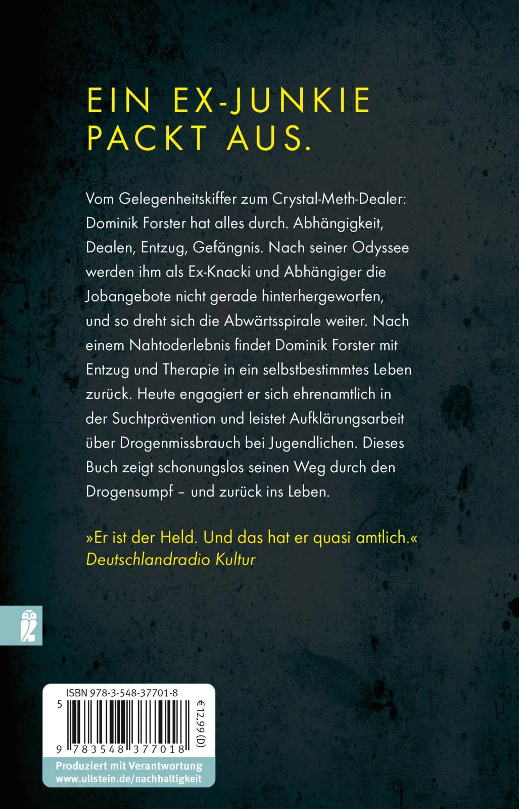 Buchrückseite von 'crystal.klar' mit Klappentext - Taschenbuch