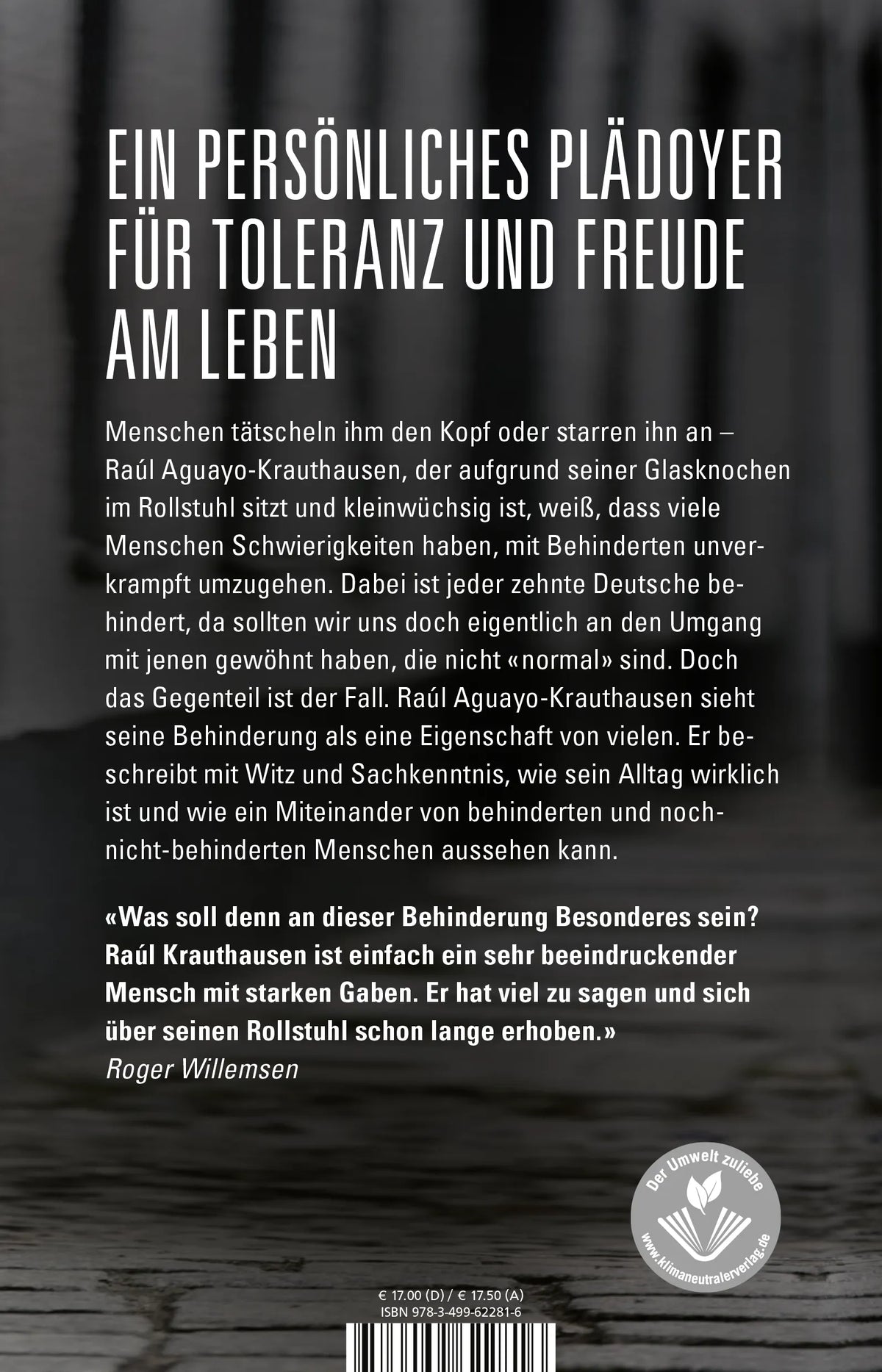 Buchrückseite von 'Dachdecker wollte ich eh nicht werden' mit Klappentext - Paperback