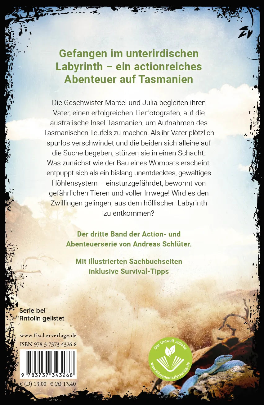 Buchrückseite von 'Dangerzone – Flucht aus der Todeshöhle' mit Klappentext - Gebundene Ausgabe