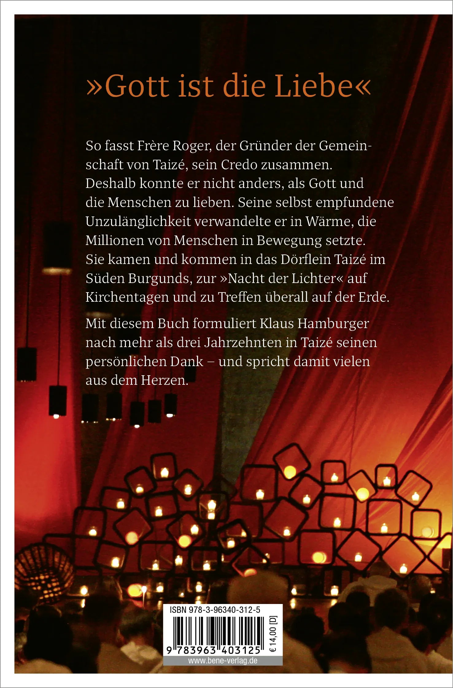 Buchrückseite von 'Danke, Frère Roger' mit Klappentext - Taschenbuch