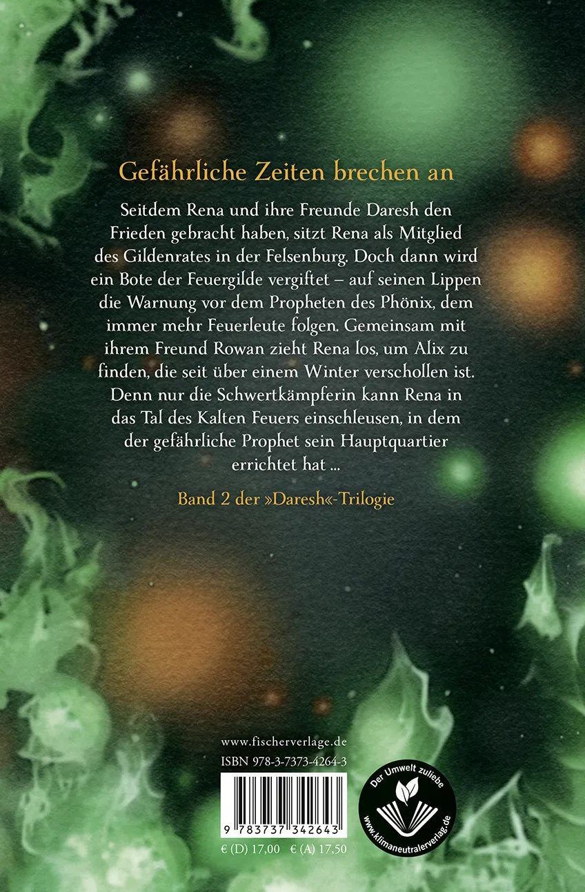 Buchrückseite von 'Daresh – Im Tal des Kalten Feuers' mit Klappentext - Gebundene Ausgabe