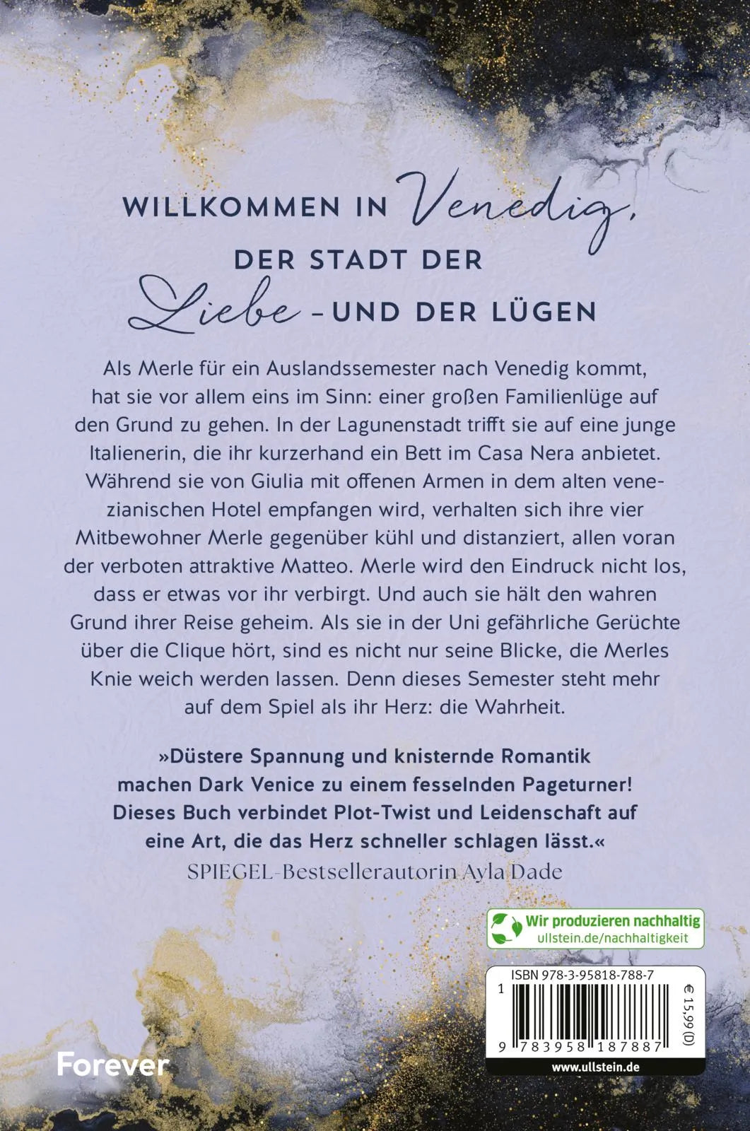 Buchrückseite von 'Dark Venice. Deep Water' mit Klappentext - Paperback