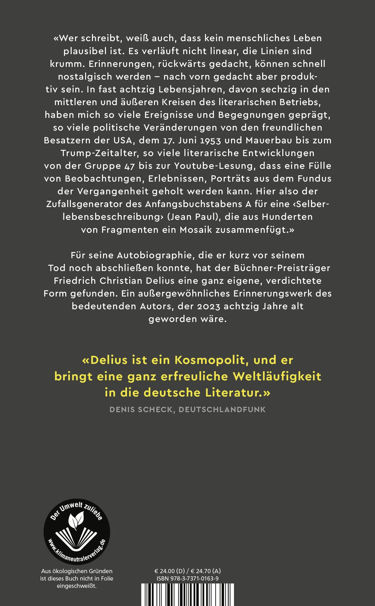 Buchrückseite von '«Darling, it’s Dilius!»' mit Klappentext - Gebundene Ausgabe