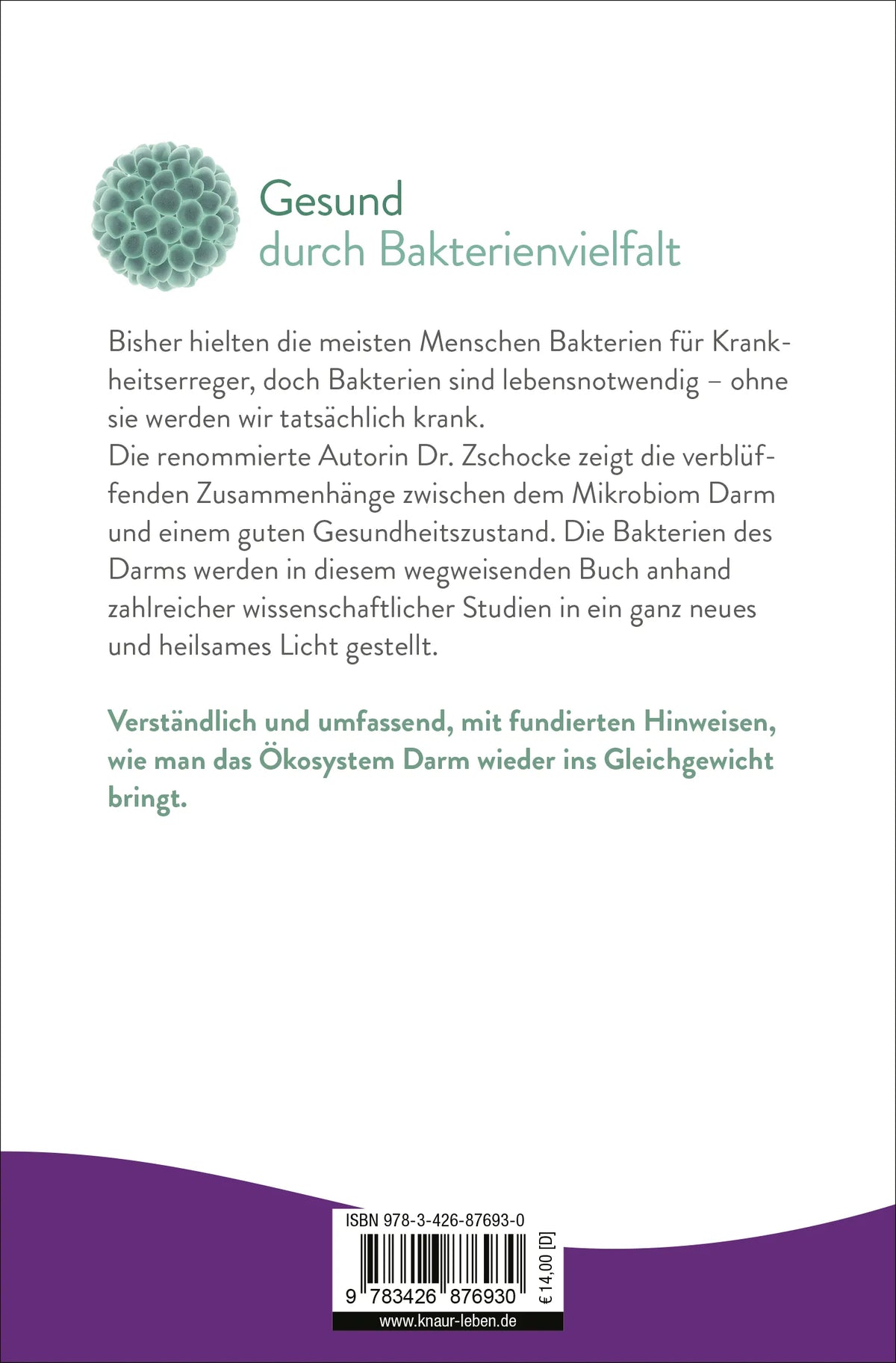 Buchrückseite von 'Darmbakterien als Schlüssel zur Gesundheit' mit Klappentext - Taschenbuch