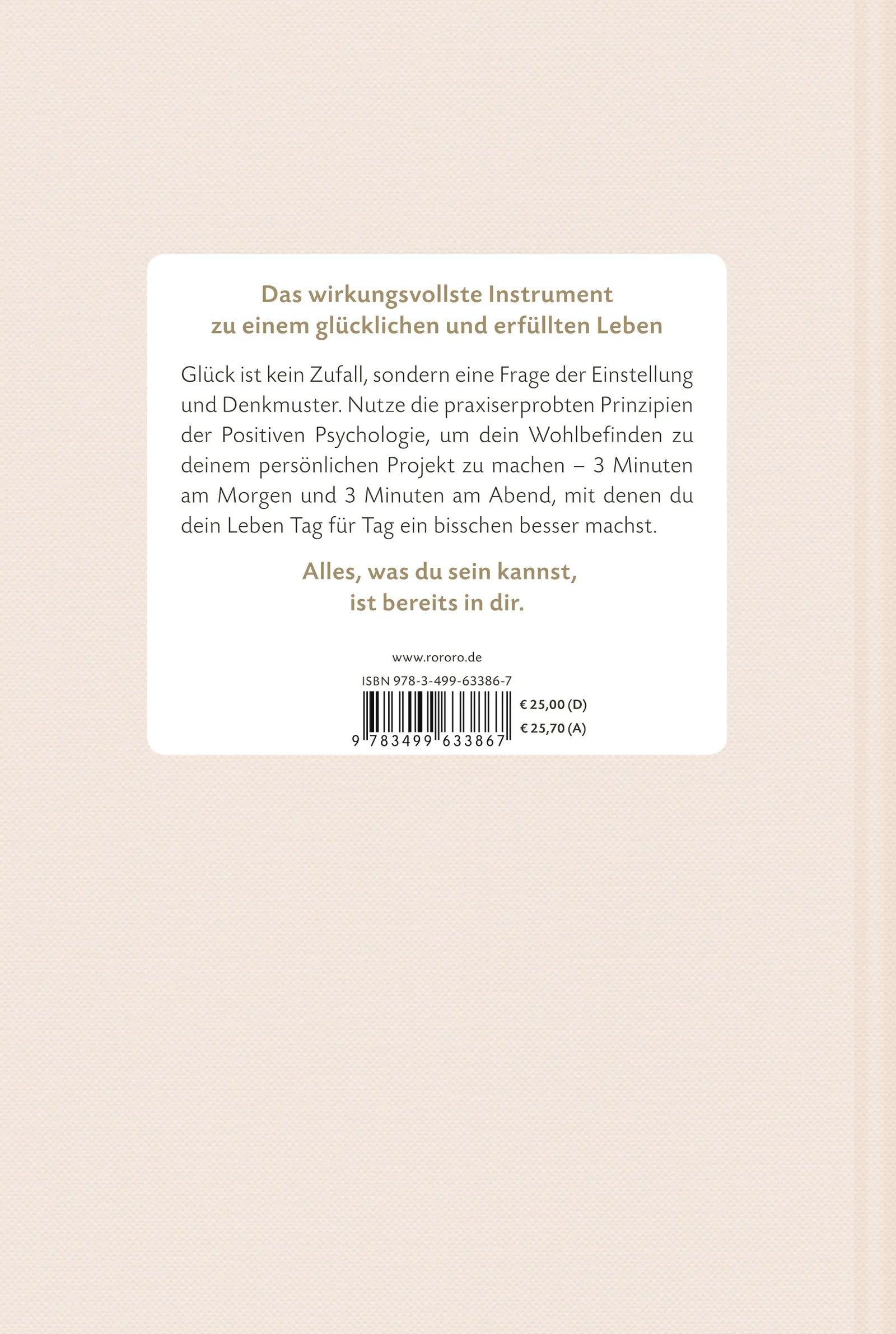 Buchrückseite von 'Das 6-Minuten-Tagebuch' mit Klappentext - Gebundene Ausgabe