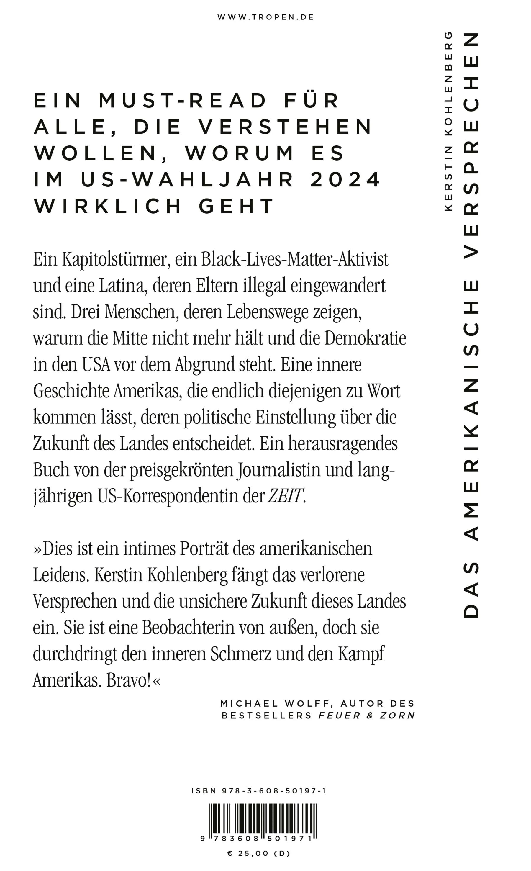 Buchrückseite von 'Das amerikanische Versprechen' mit Klappentext - Gebundene Ausgabe