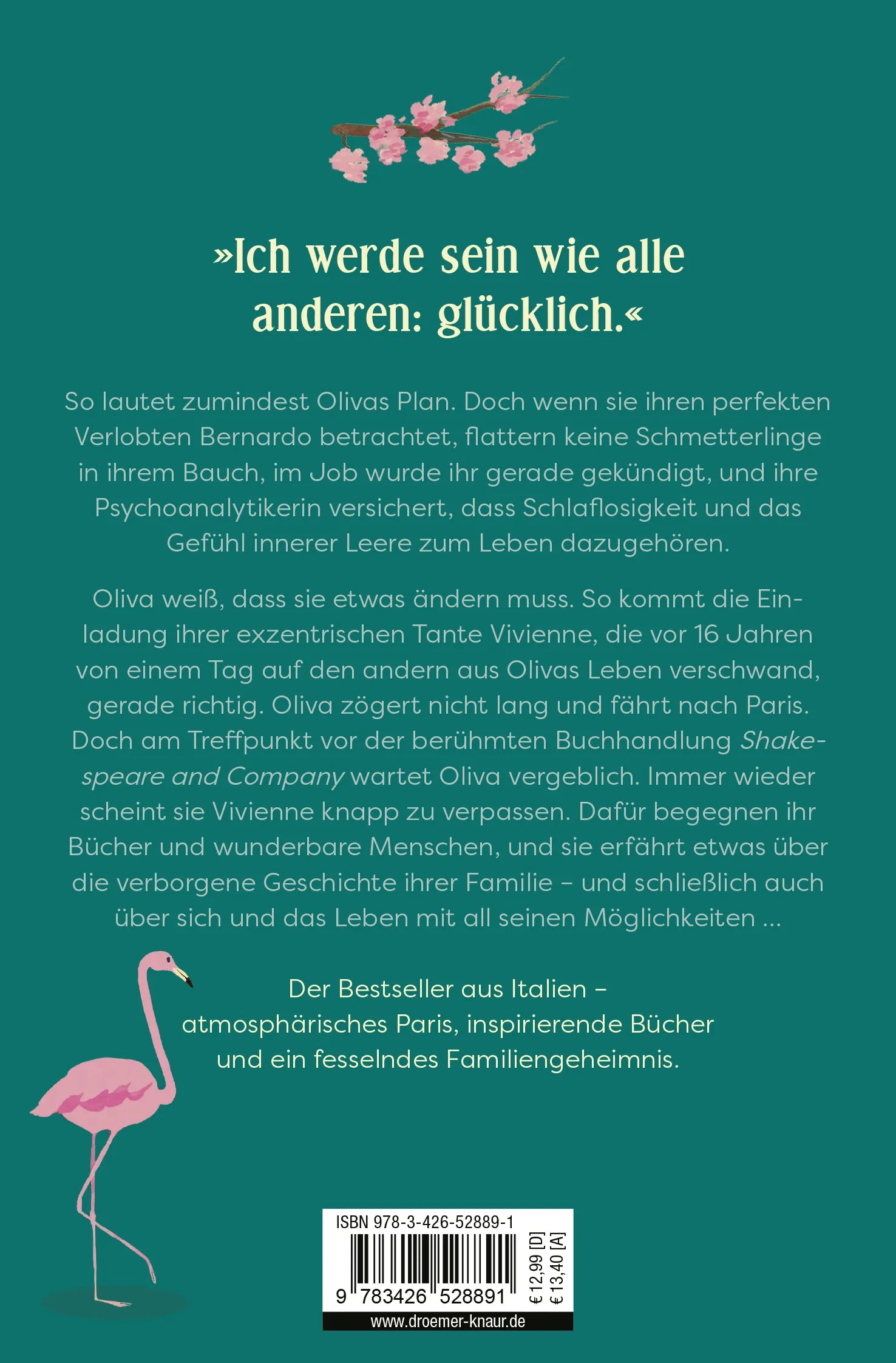 Buchrückseite von 'Das Antiquariat an der Seine' mit Klappentext - Taschenbuch