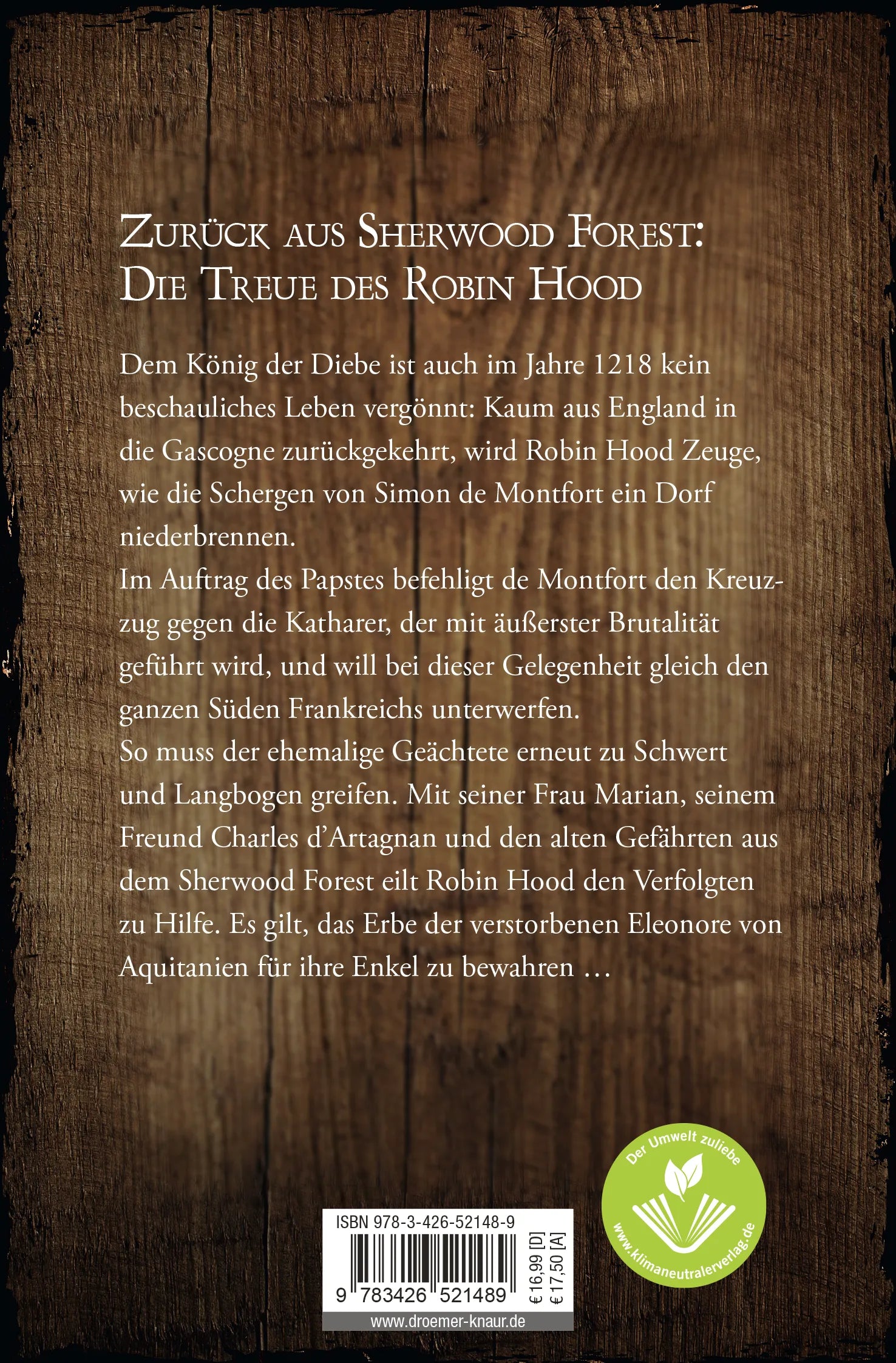 Buchrückseite von 'Das Banner des Löwen' mit Klappentext - Taschenbuch