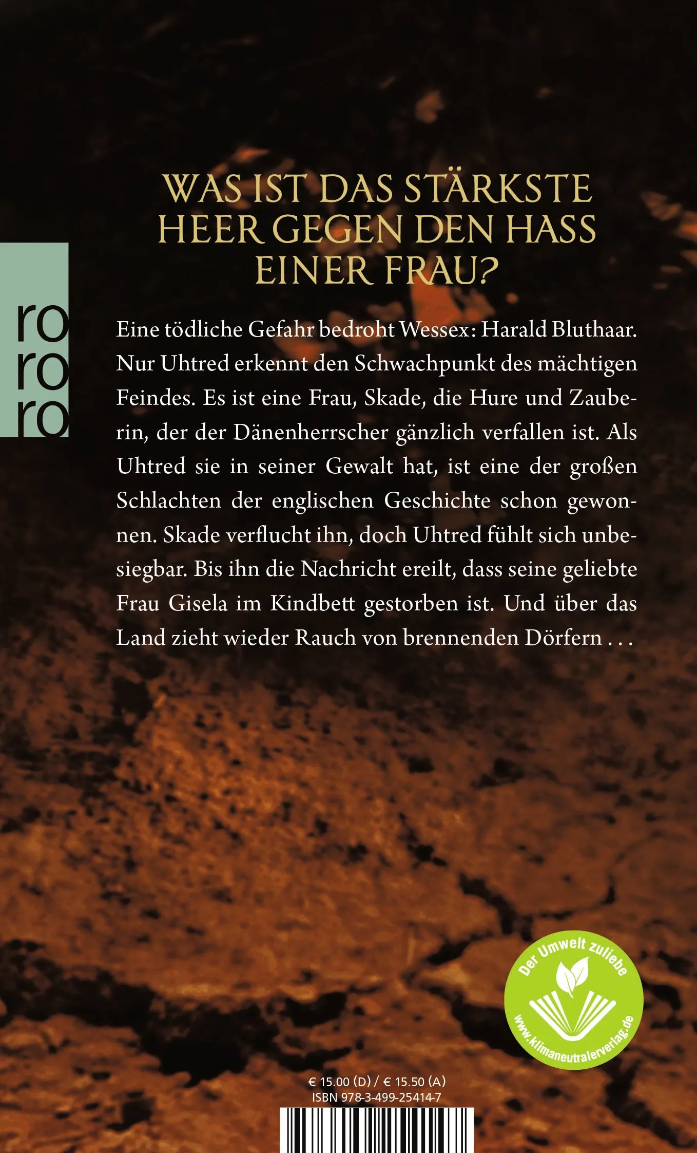 Buchrückseite von 'Das brennende Land' mit Klappentext - Taschenbuch