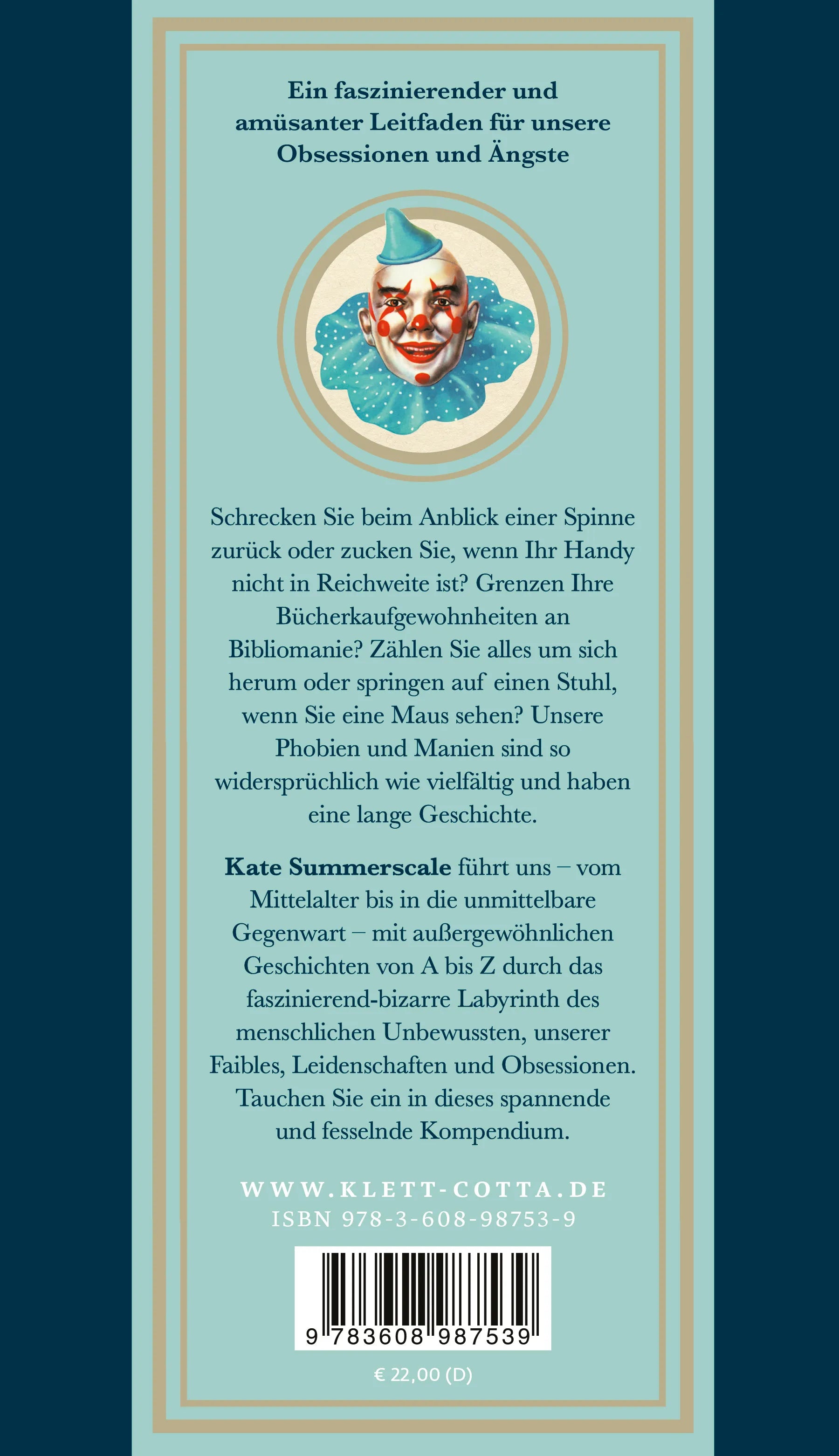 Buchrückseite von 'Das Buch der Phobien und Manien' mit Klappentext - Gebundene Ausgabe