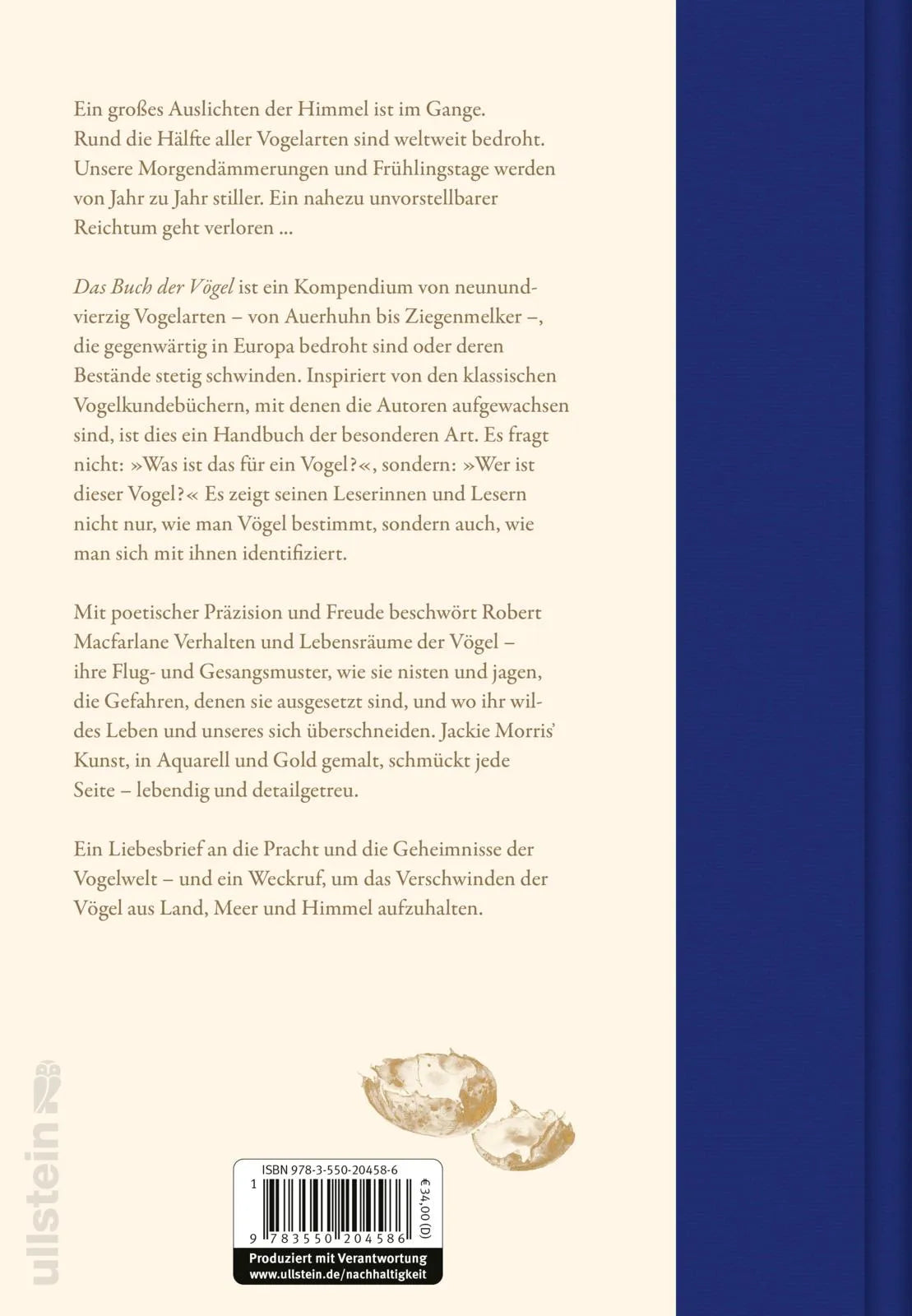 Buchrückseite von 'Das Buch der Vögel' mit Klappentext - Gebundene Ausgabe