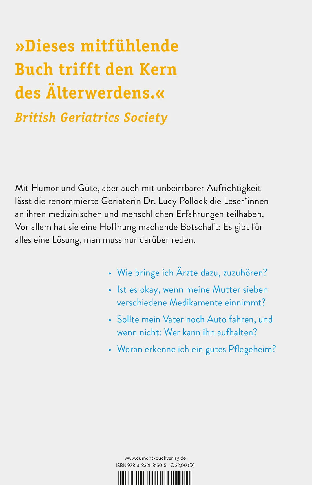 Buchrückseite von 'Das Buch über das Älterwerden' mit Klappentext - Gebundene Ausgabe