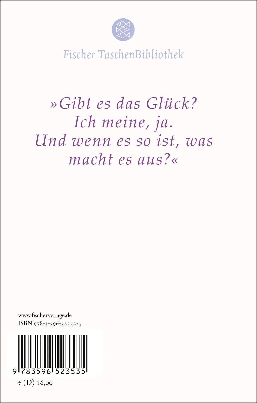 Buchrückseite von 'Das Buch vom Glücklichsein' mit Klappentext - Gebundene Ausgabe