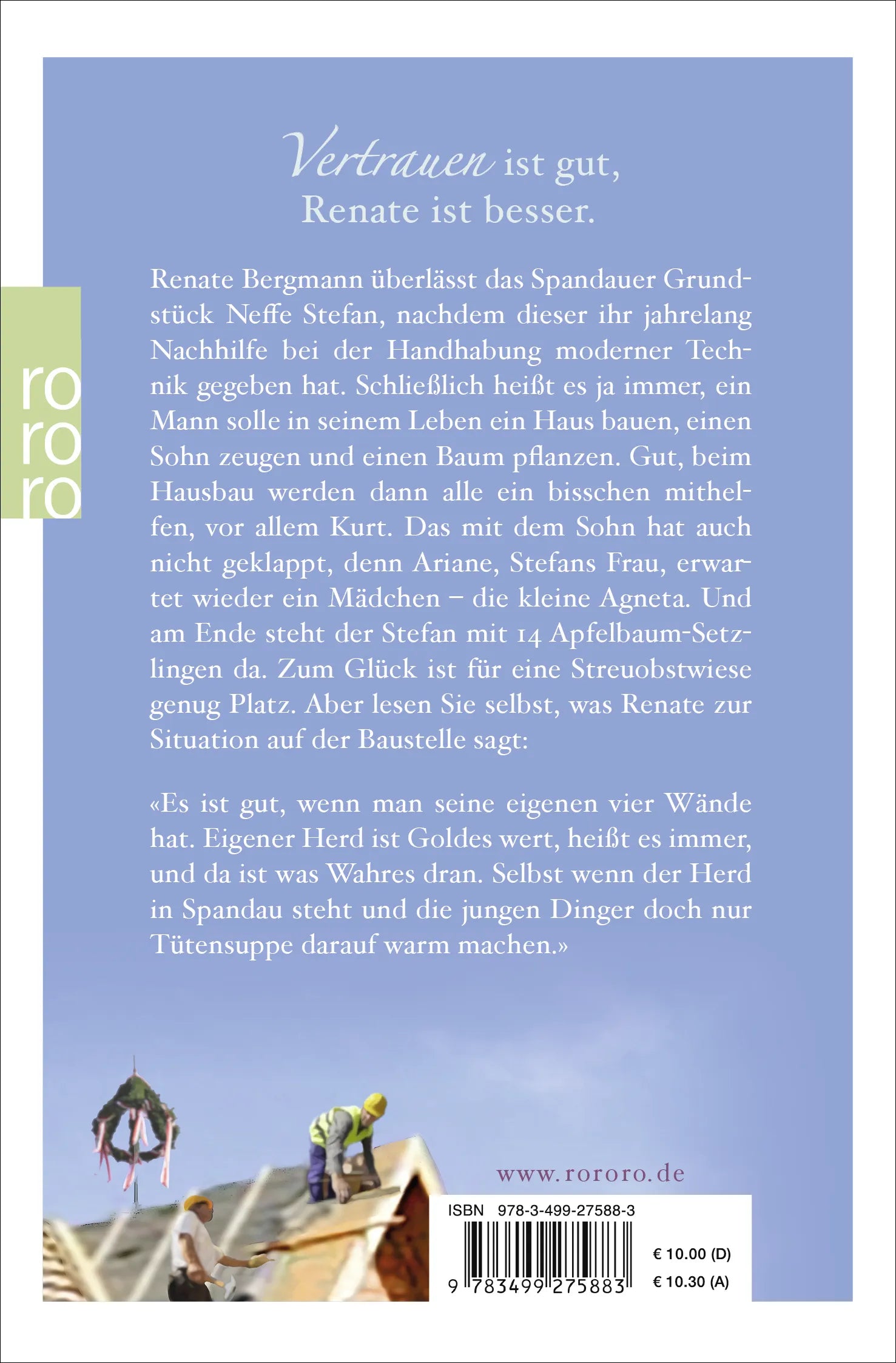 Buchrückseite von 'Das Dach muss vor dem Winter drauf' mit Klappentext - Taschenbuch
