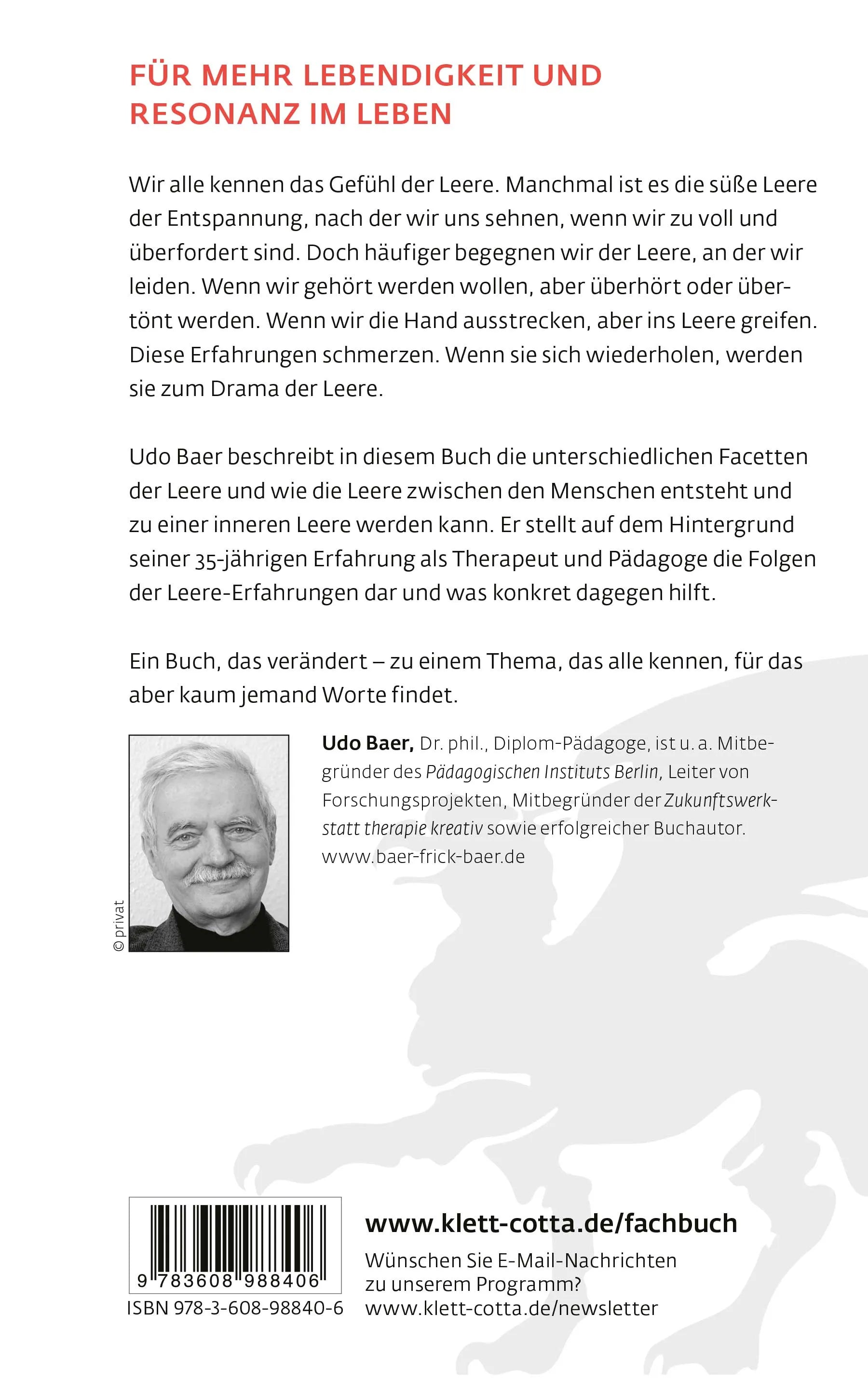 Buchrückseite von 'Das Drama der Leere' mit Klappentext - Paperback