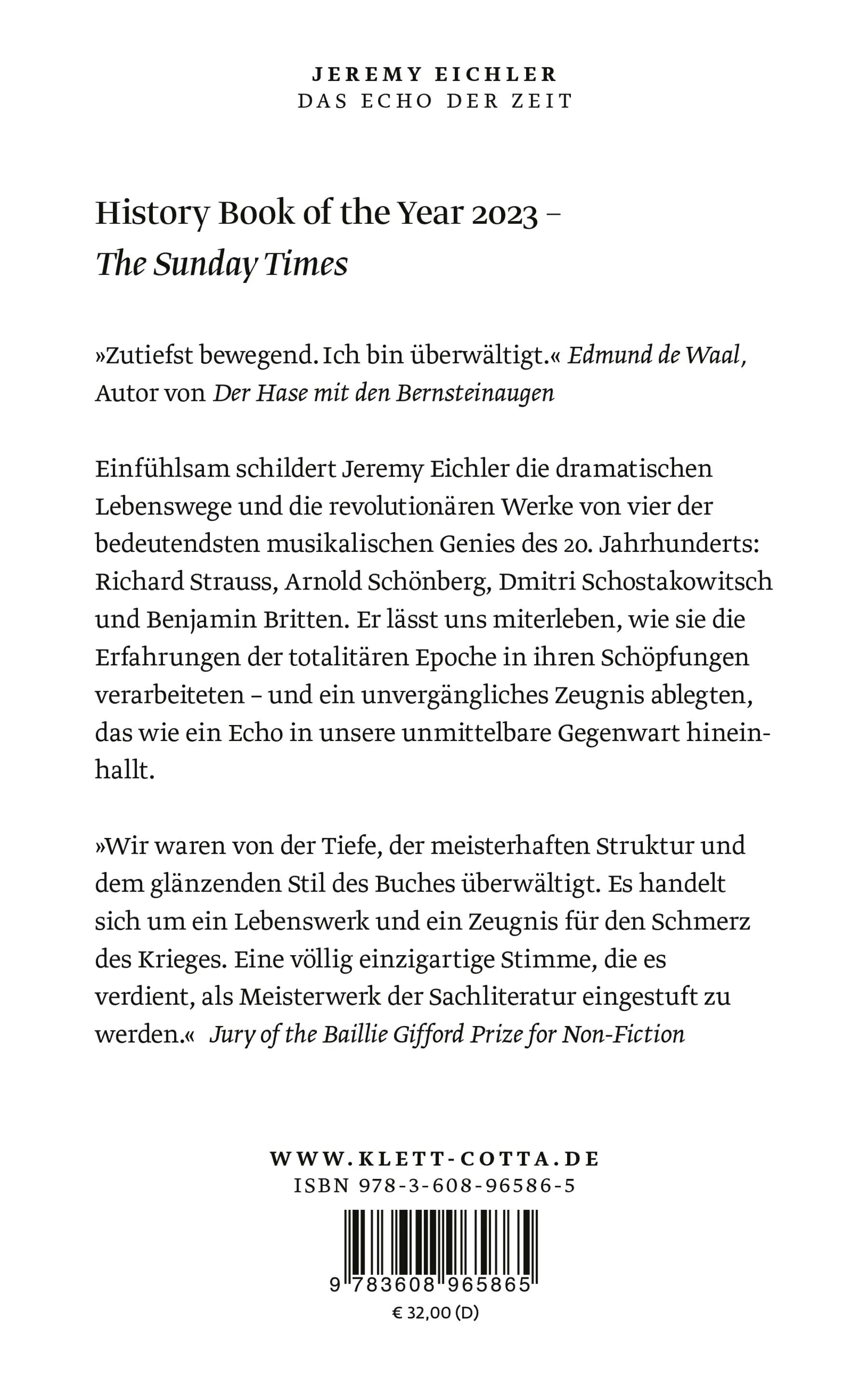 Buchrückseite von 'Das Echo der Zeit' mit Klappentext - Gebundene Ausgabe