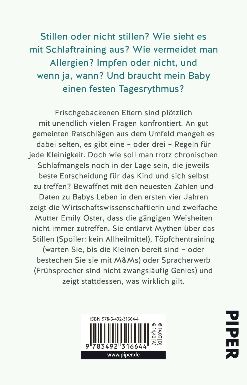 Buchrückseite von 'Das einzig wahre Baby-Handbuch' mit Klappentext - Taschenbuch