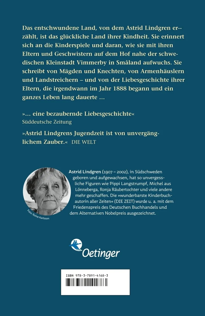 Buchrückseite von 'Das entschwundene Land' mit Klappentext - Gebundene Ausgabe