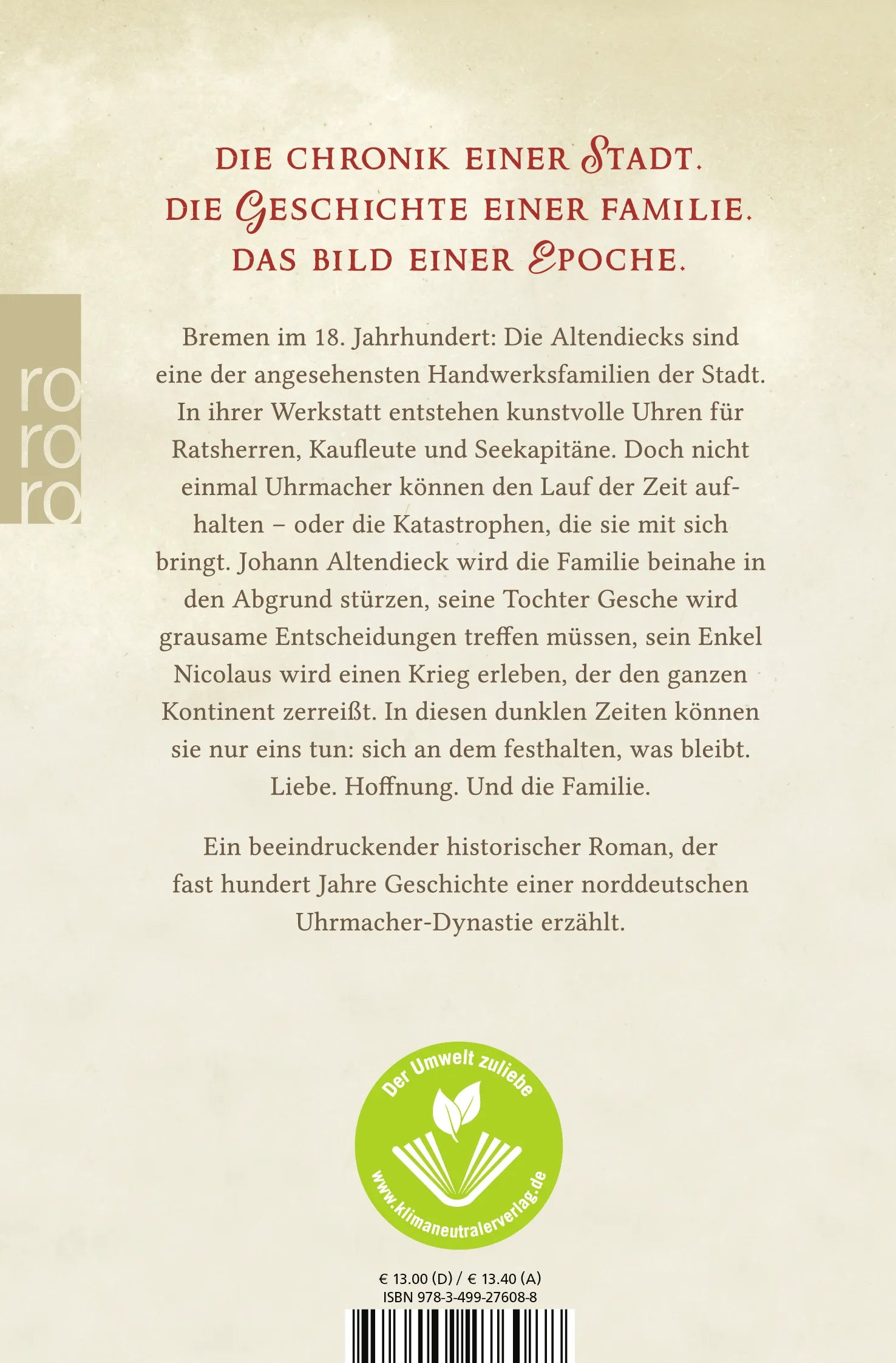 Buchrückseite von 'Das Erbe der Altendiecks' mit Klappentext - Taschenbuch