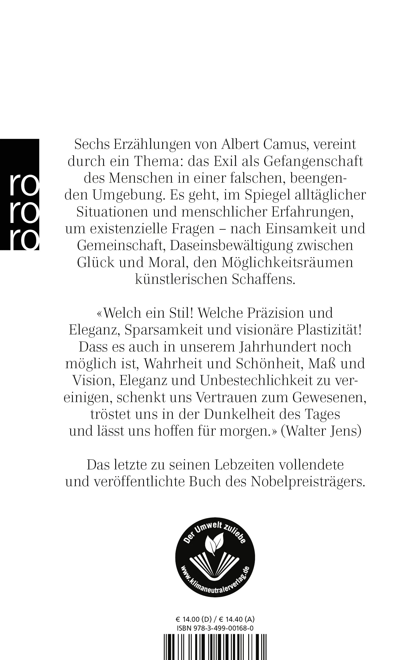 Buchrückseite von 'Das Exil und das Reich' mit Klappentext - Taschenbuch