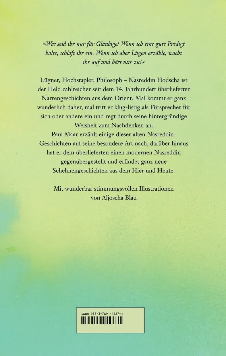 Buchrückseite von 'Das fliegende Kamel' mit Klappentext - Gebundene Ausgabe