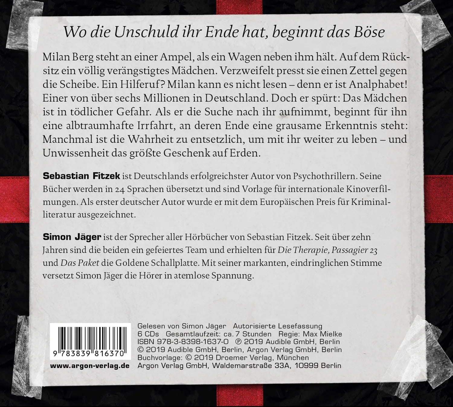 Buchrückseite von 'Das Geschenk' mit Klappentext - Hörbuch (CD)