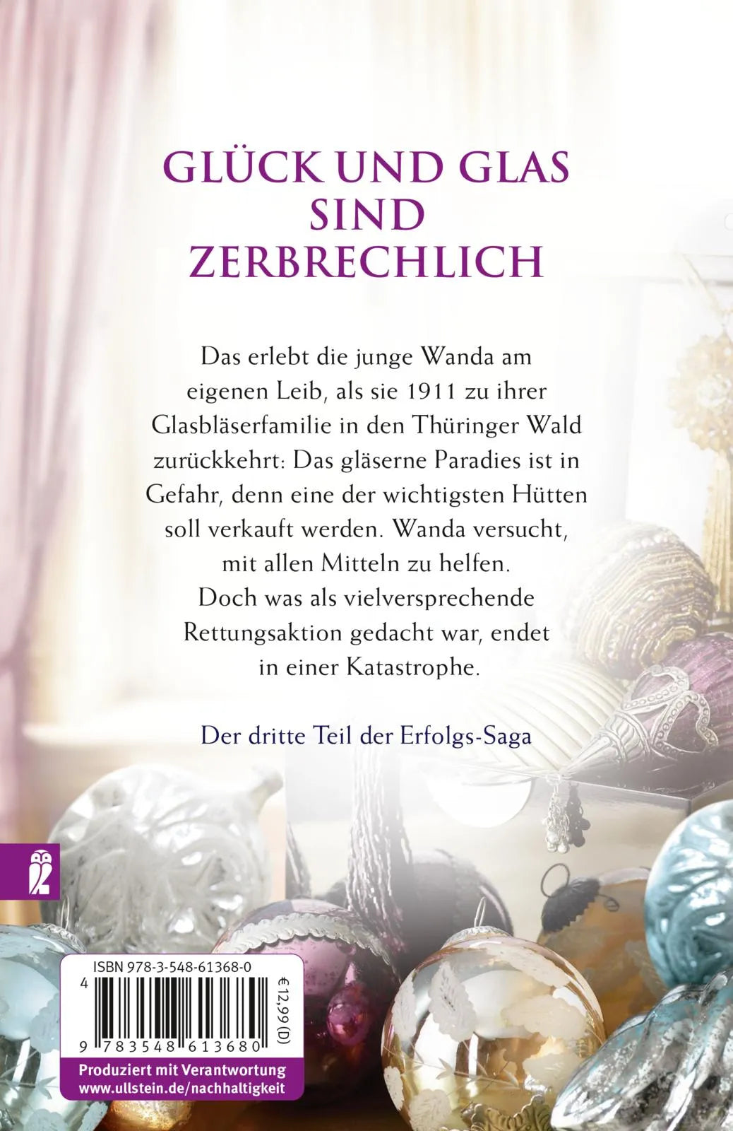 Buchrückseite von 'Das gläserne Paradies' mit Klappentext - Taschenbuch