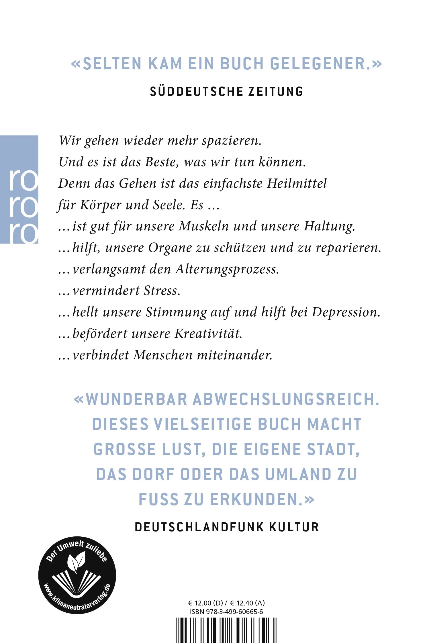 Buchrückseite von 'Das Glück des Gehens' mit Klappentext - Taschenbuch