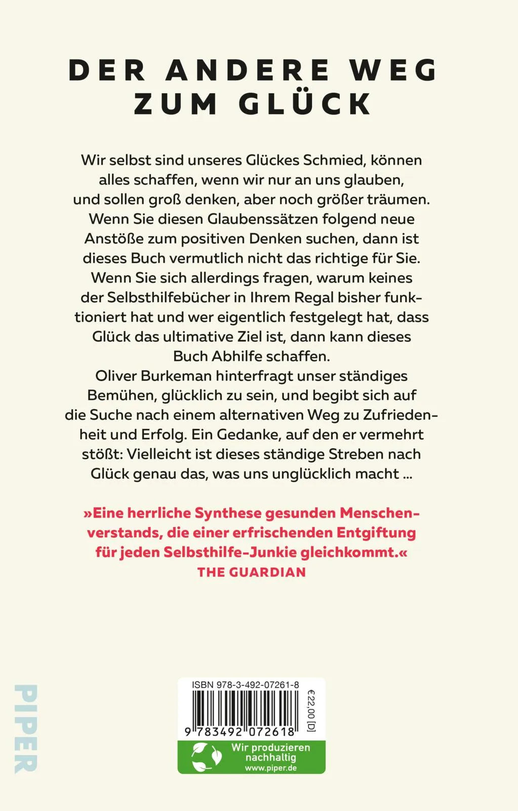 Buchrückseite von 'Das Glück ist mit den Realisten' mit Klappentext - Gebundene Ausgabe