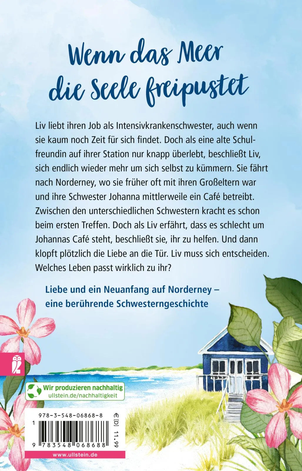 Buchrückseite von 'Das Glück liegt am Strand' mit Klappentext - Taschenbuch