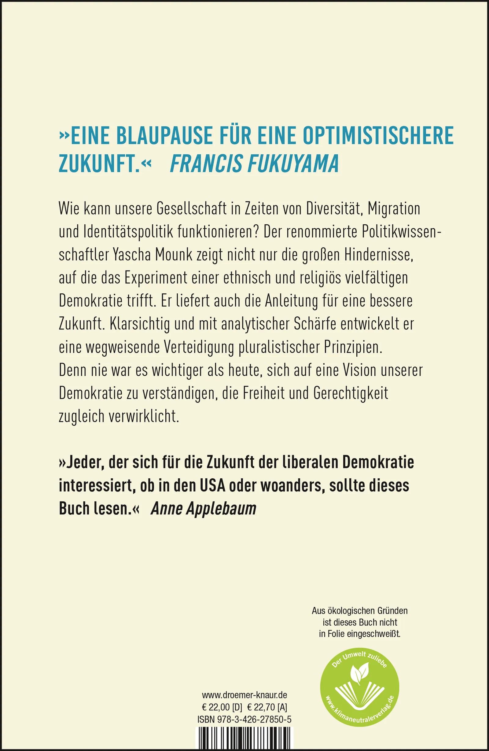Buchrückseite von 'Das große Experiment' mit Klappentext - Gebundene Ausgabe