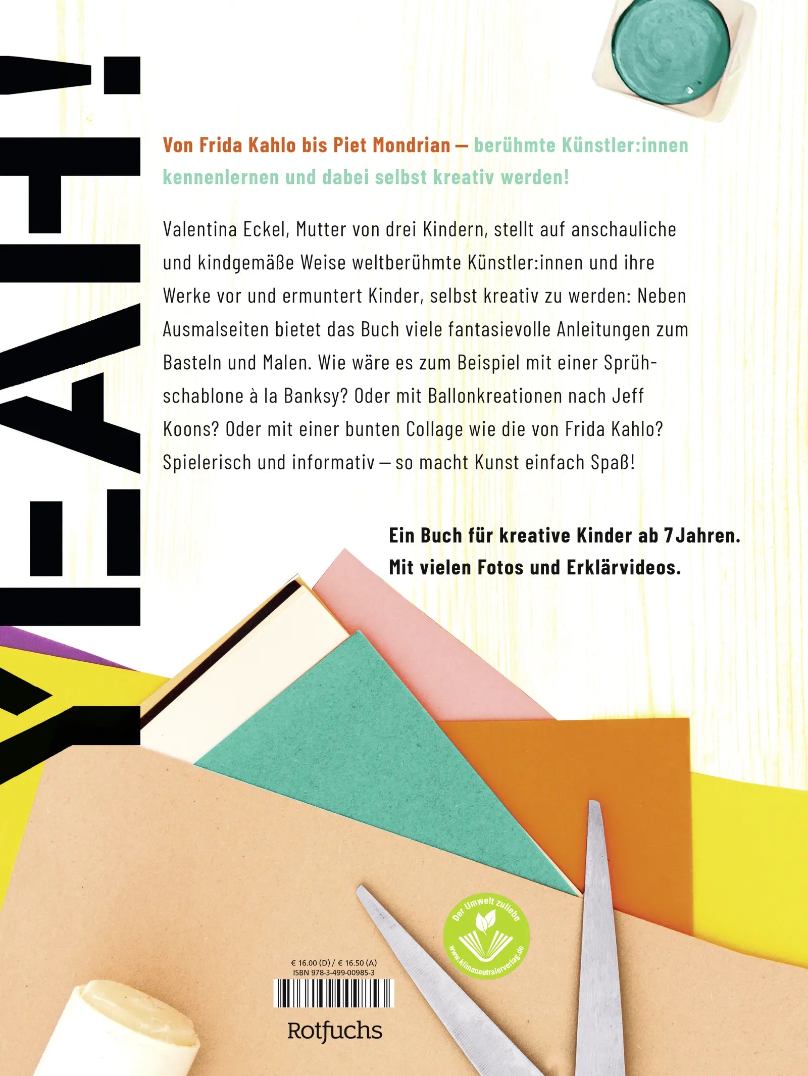 Buchrückseite von 'Das große Kunst-Mitmach-Buch für Kinder' mit Klappentext - Gebundene Ausgabe