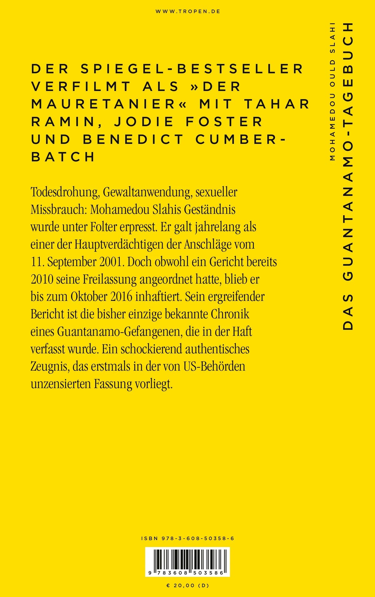 Buchrückseite von 'Das Guantanamo-Tagebuch unzensiert' mit Klappentext - Paperback