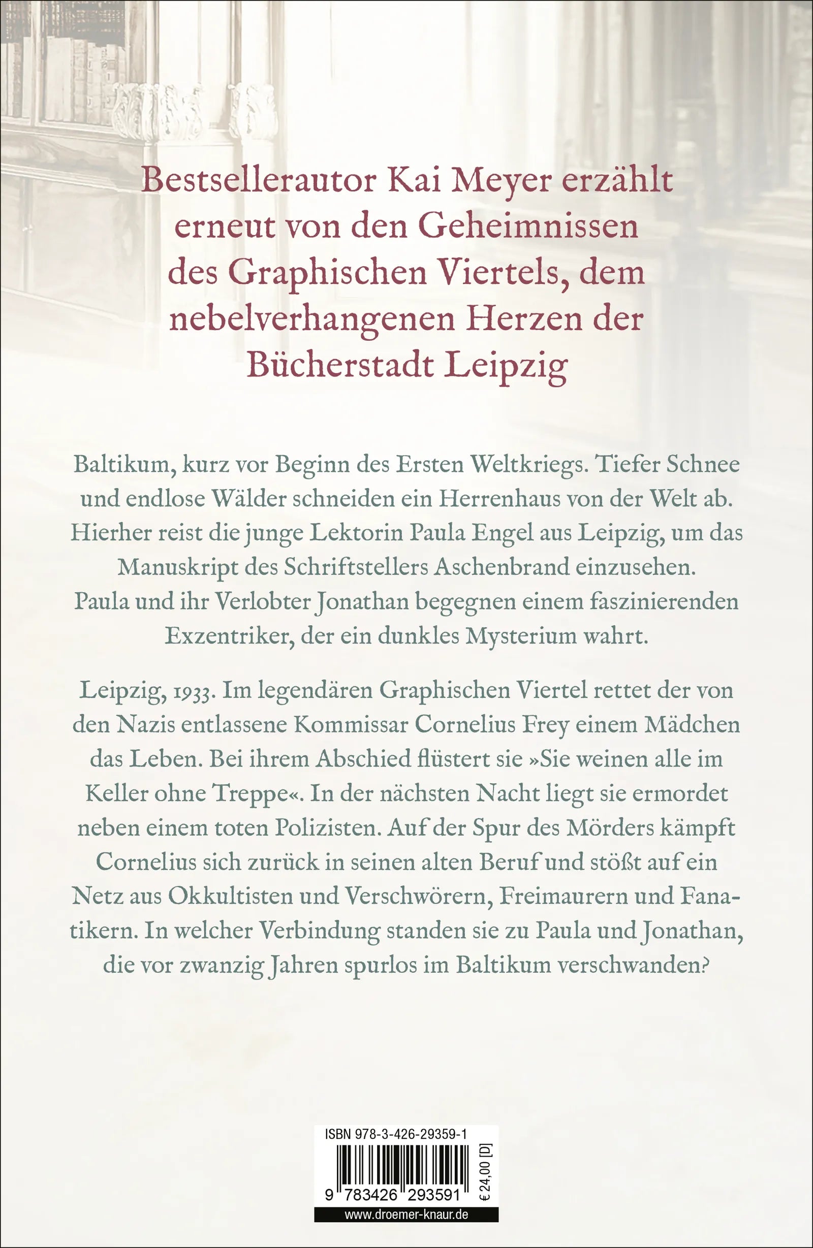 Buchrückseite von 'Das Haus der Bücher und Schatten' mit Klappentext - Gebundene Ausgabe
