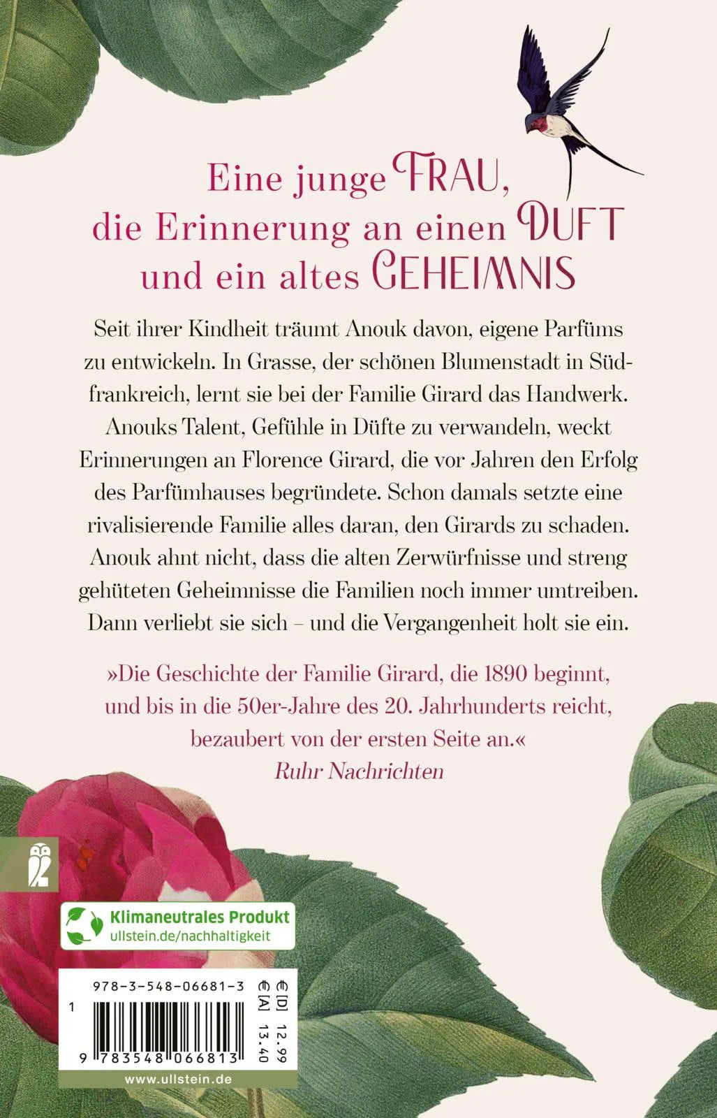 Buchrückseite von 'Das Haus der Düfte' mit Klappentext - Taschenbuch
