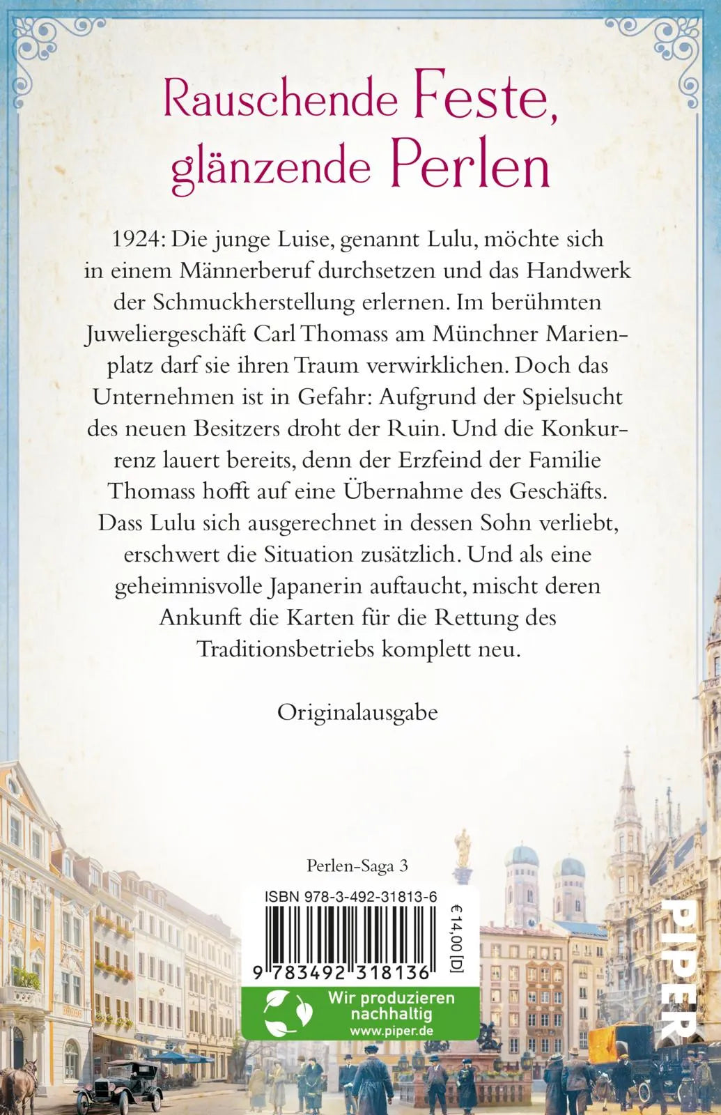 Buchrückseite von 'Das Haus der Perlen – Strahlen der Liebe' mit Klappentext - Taschenbuch
