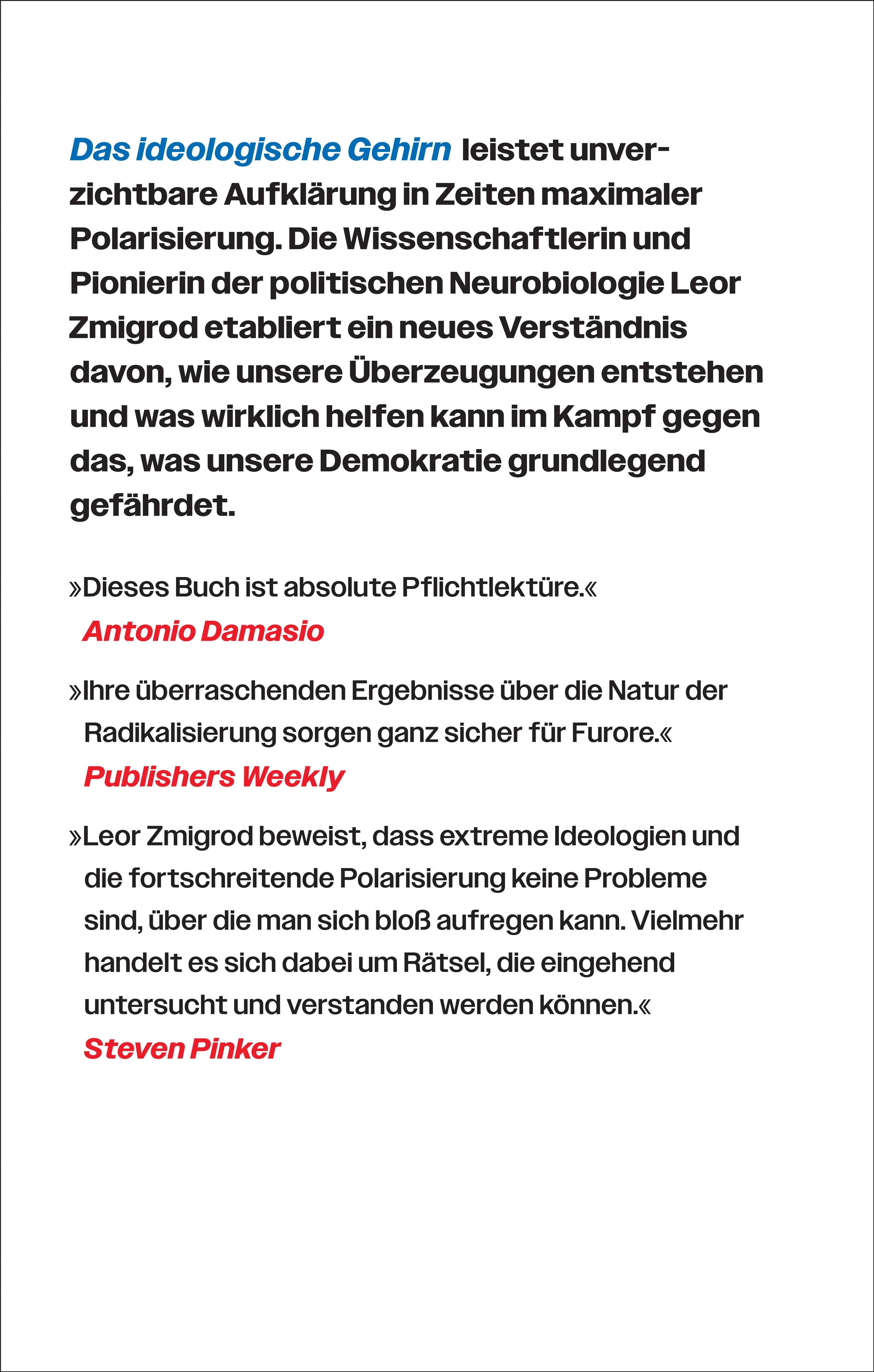 Buchrückseite von 'Das ideologische Gehirn' mit Klappentext - Gebundene Ausgabe