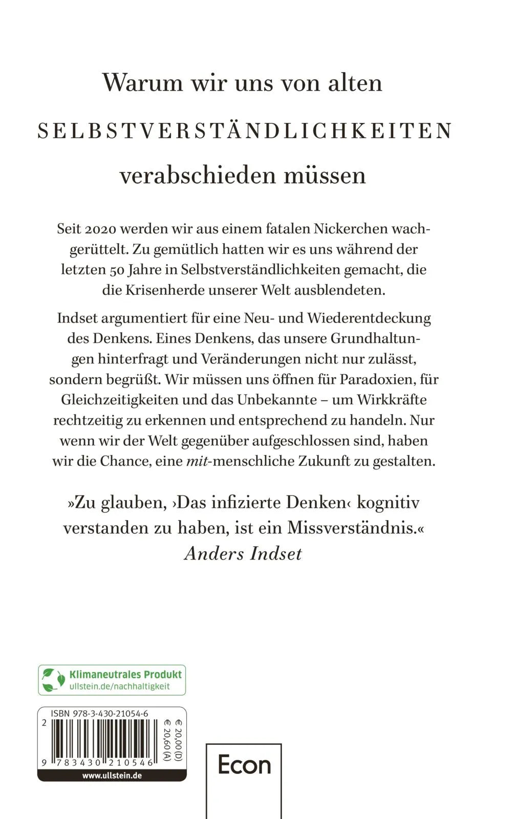 Buchrückseite von 'Das infizierte Denken' mit Klappentext - Gebundene Ausgabe