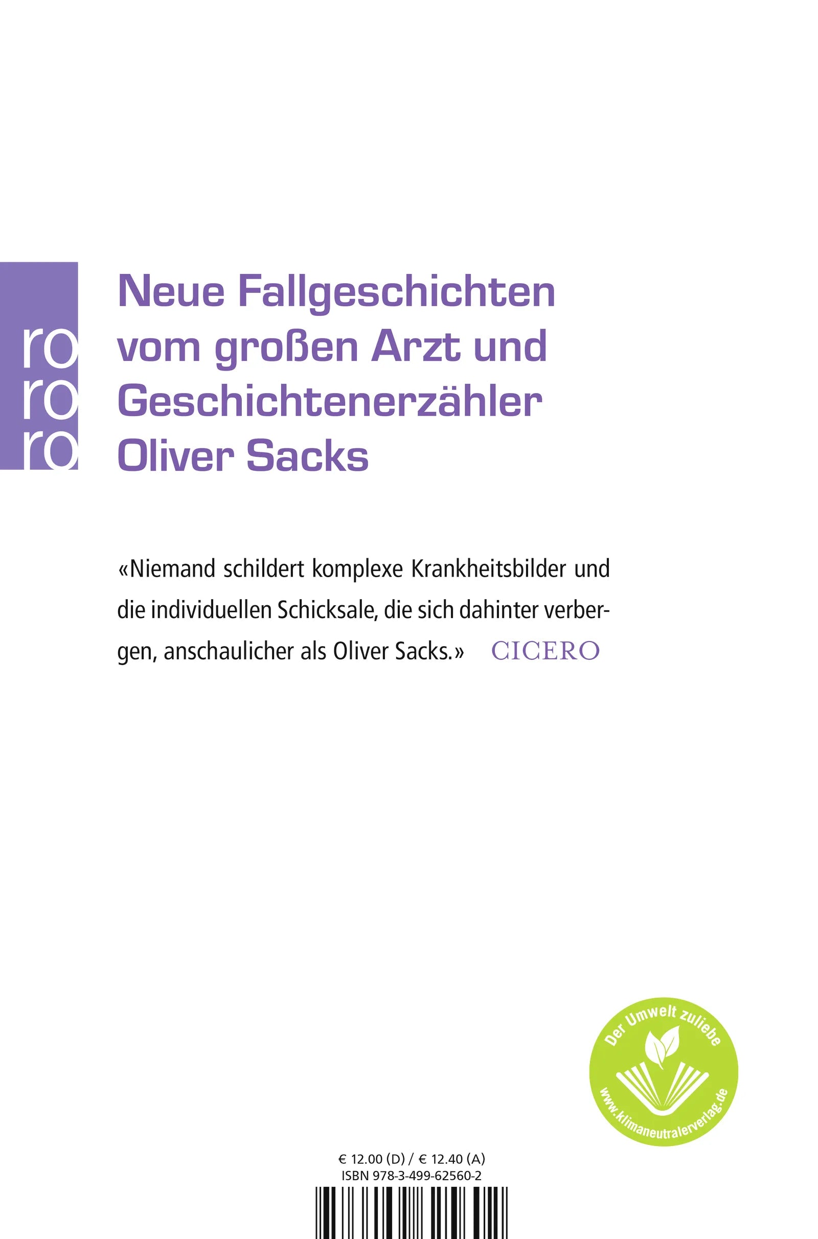 Buchrückseite von 'Das innere Auge' mit Klappentext - Taschenbuch