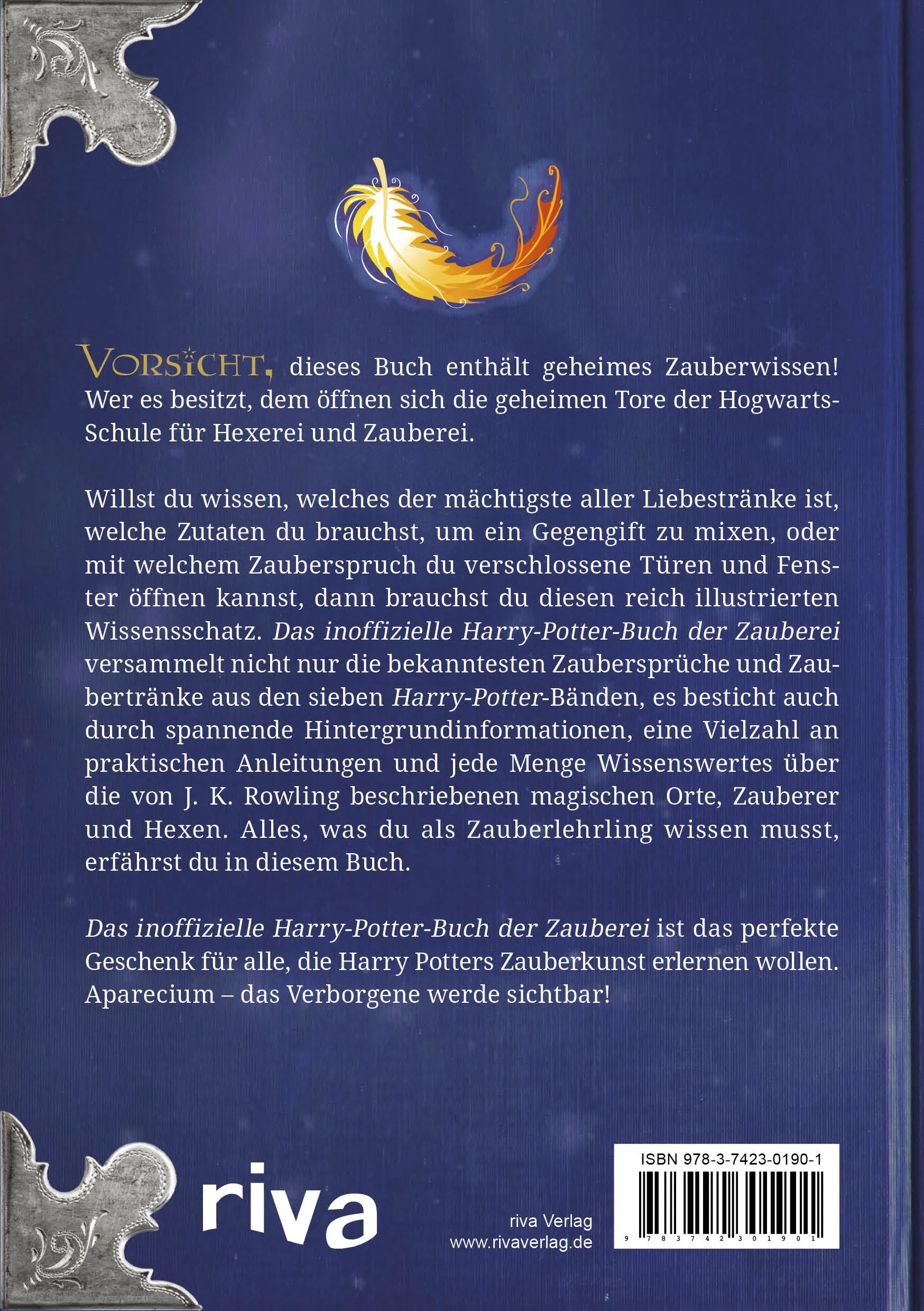 Buchrückseite von 'Das inoffizielle Harry-Potter-Buch der Zauberei' mit Klappentext - Taschenbuch