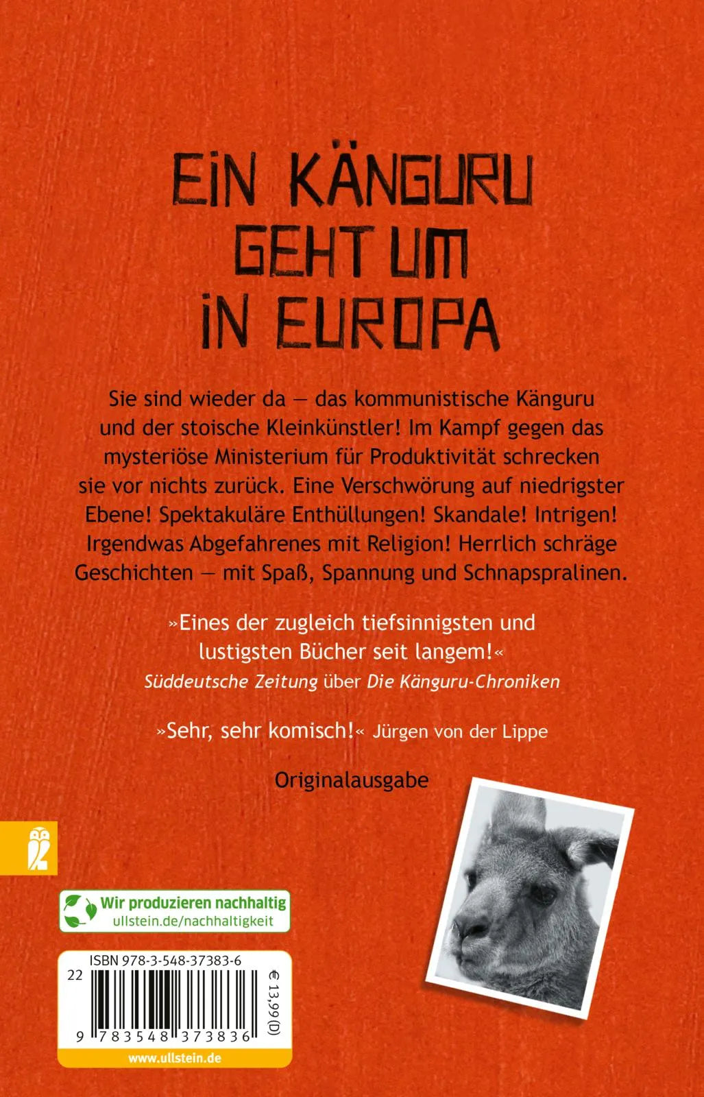 Buchrückseite von 'Das Känguru-Manifest' mit Klappentext - Taschenbuch