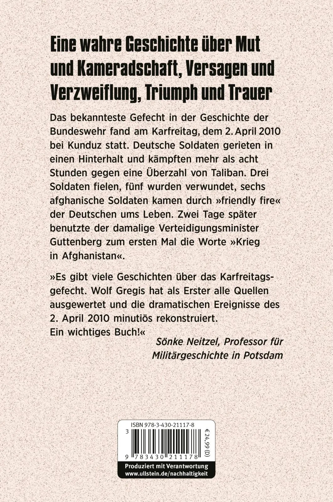Buchrückseite von 'Das Karfreitagsgefecht' mit Klappentext - Paperback