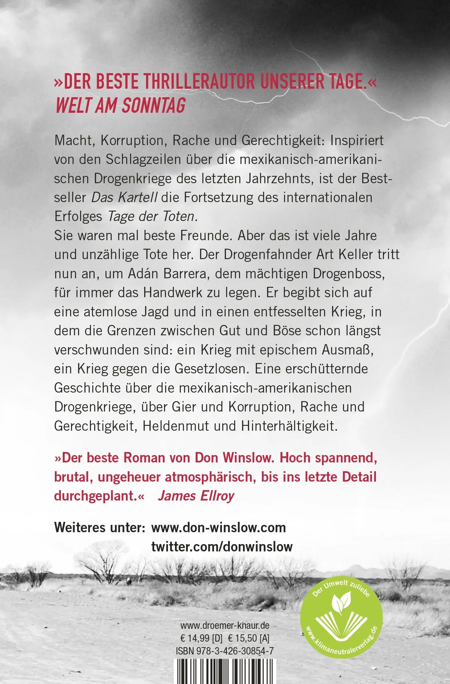 Buchrückseite von 'Das Kartell' mit Klappentext - Taschenbuch