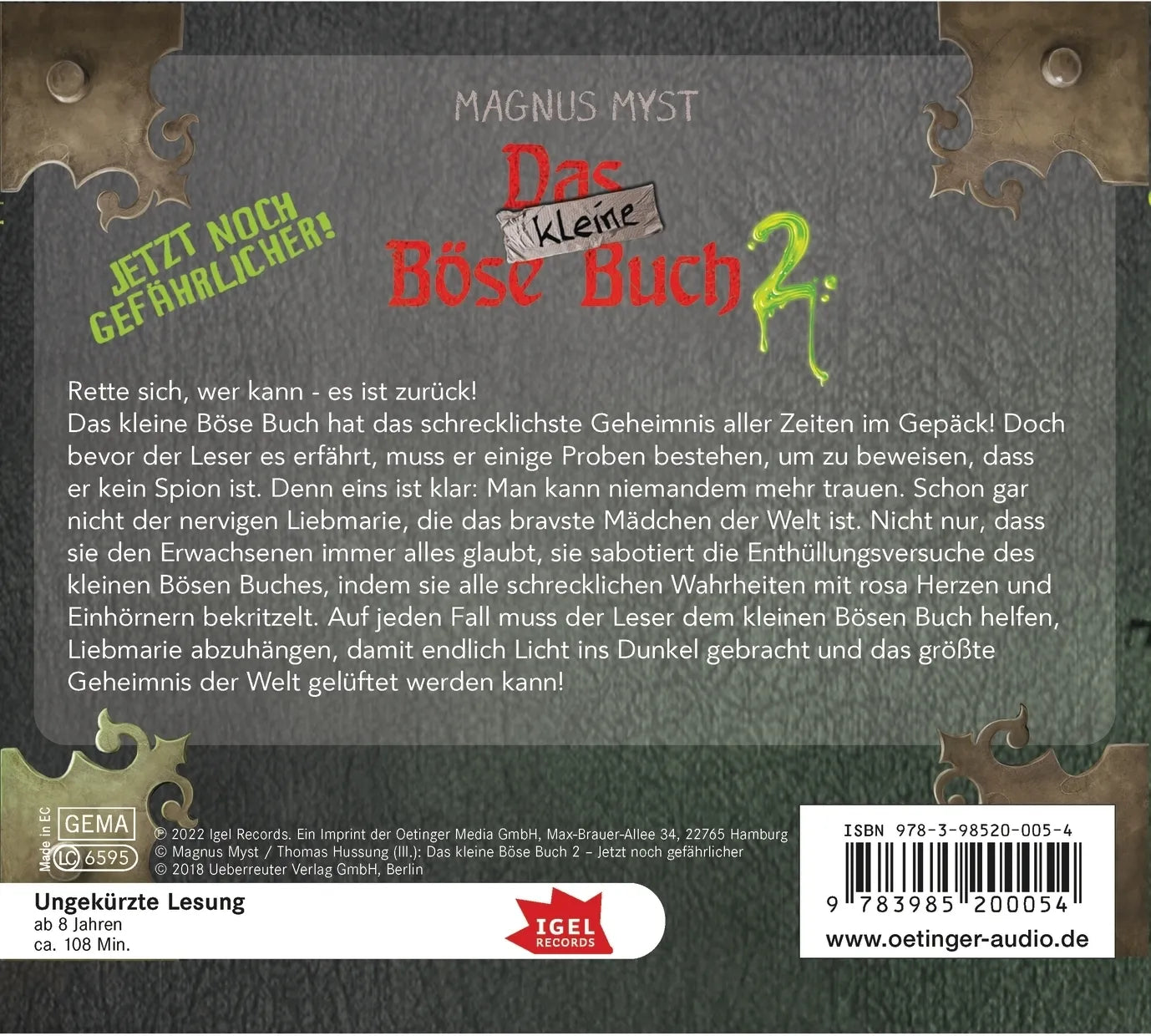 Buchrückseite von 'Das kleine Böse Buch 2. Jetzt noch gefährlicher' mit Klappentext - Hörbuch (CD)