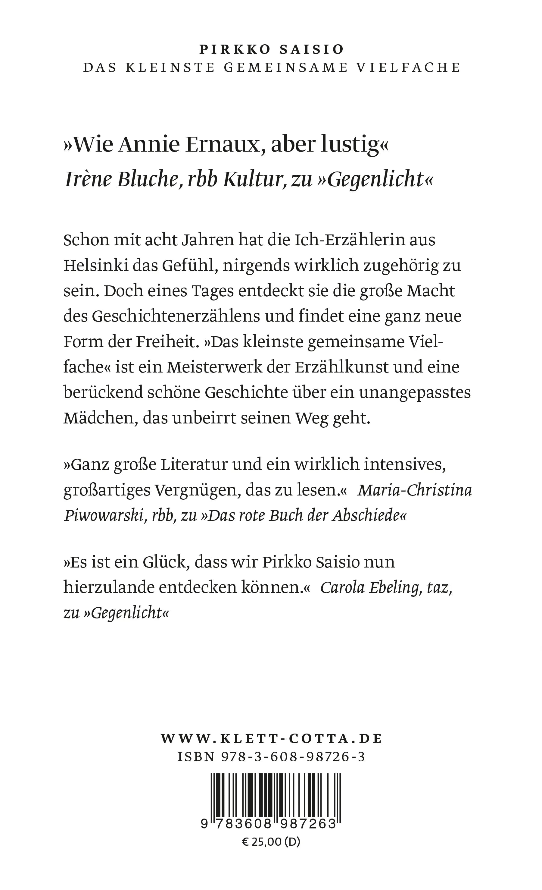 Buchrückseite von 'Das kleinste gemeinsame Vielfache' mit Klappentext - Gebundene Ausgabe