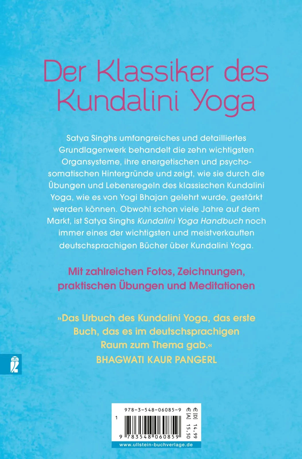 Buchrückseite von 'Das Kundalini Yoga Handbuch' mit Klappentext - Taschenbuch