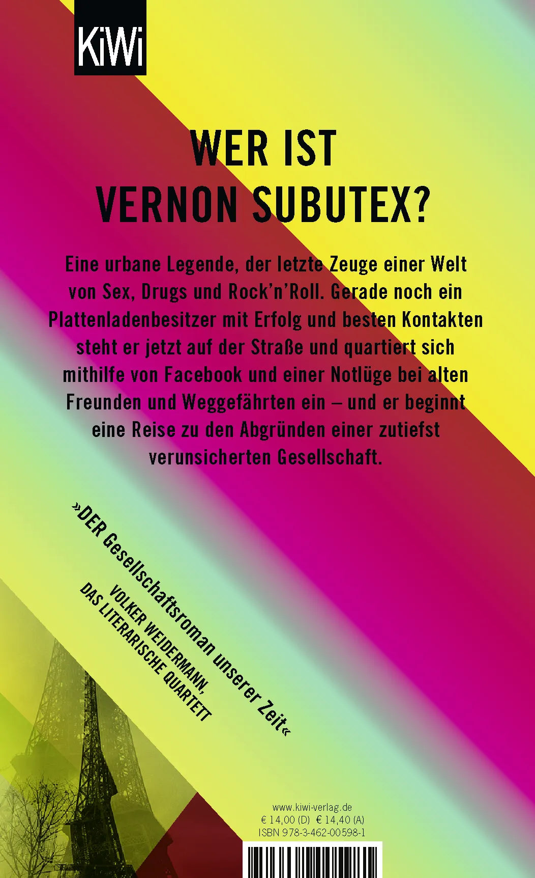 Buchrückseite von 'Das Leben des Vernon Subutex 1' mit Klappentext - Gebundene Ausgabe