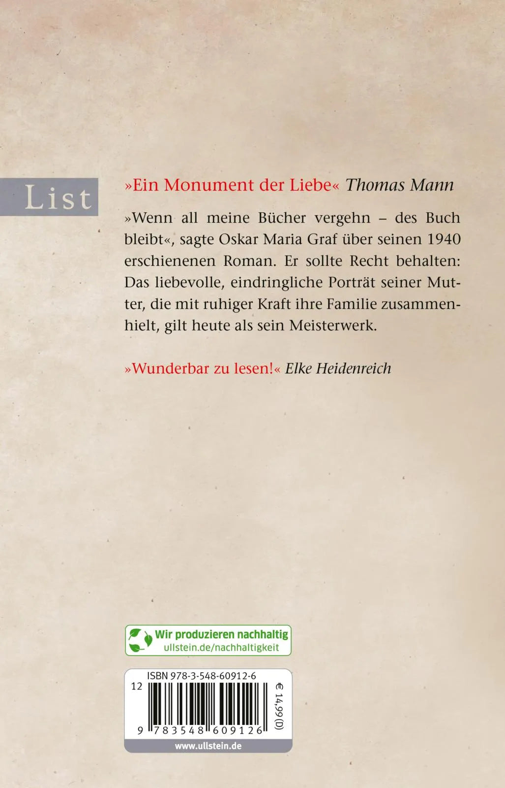 Buchrückseite von 'Das Leben meiner Mutter' mit Klappentext - Taschenbuch