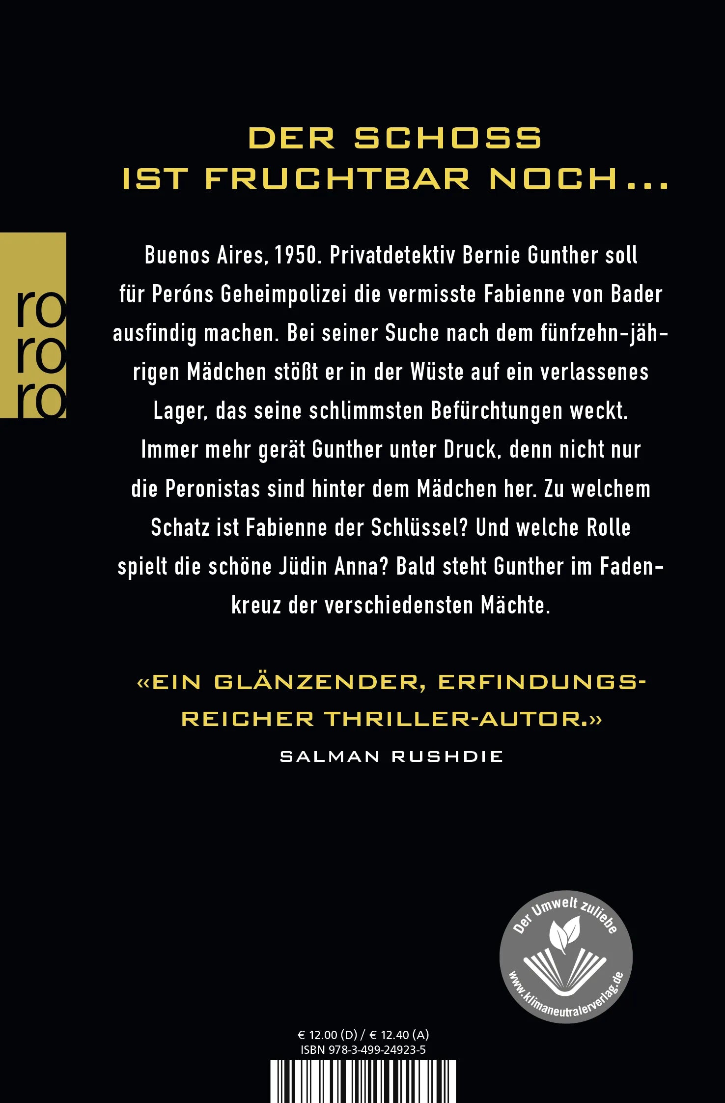 Buchrückseite von 'Das letzte Experiment' mit Klappentext - Taschenbuch