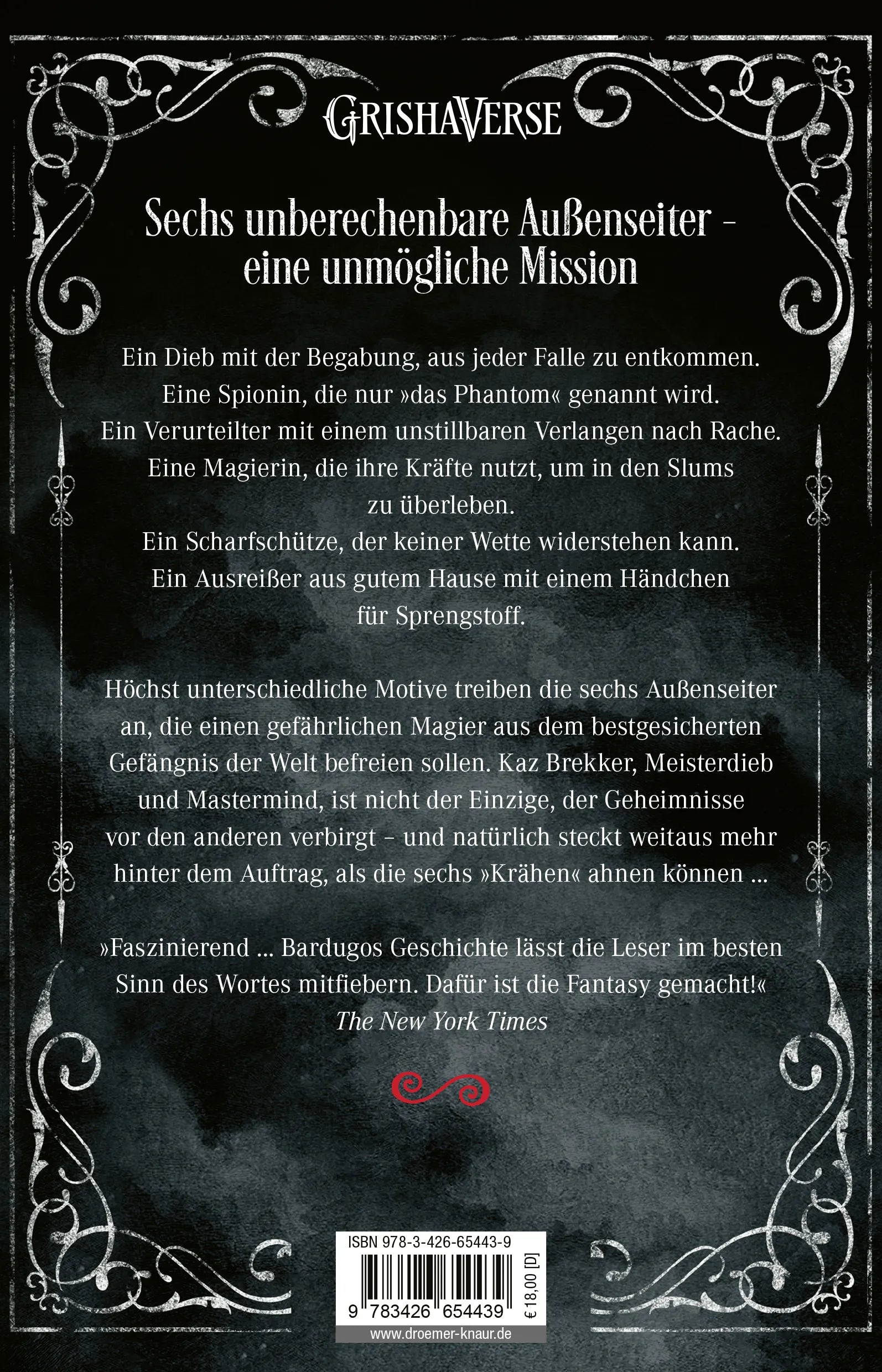 Buchrückseite von 'Das Lied der Krähen' mit Klappentext - Paperback
